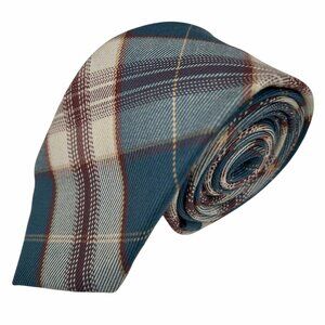Tartan Men's Blue Beige Burgundy Narrow Necktie Tie